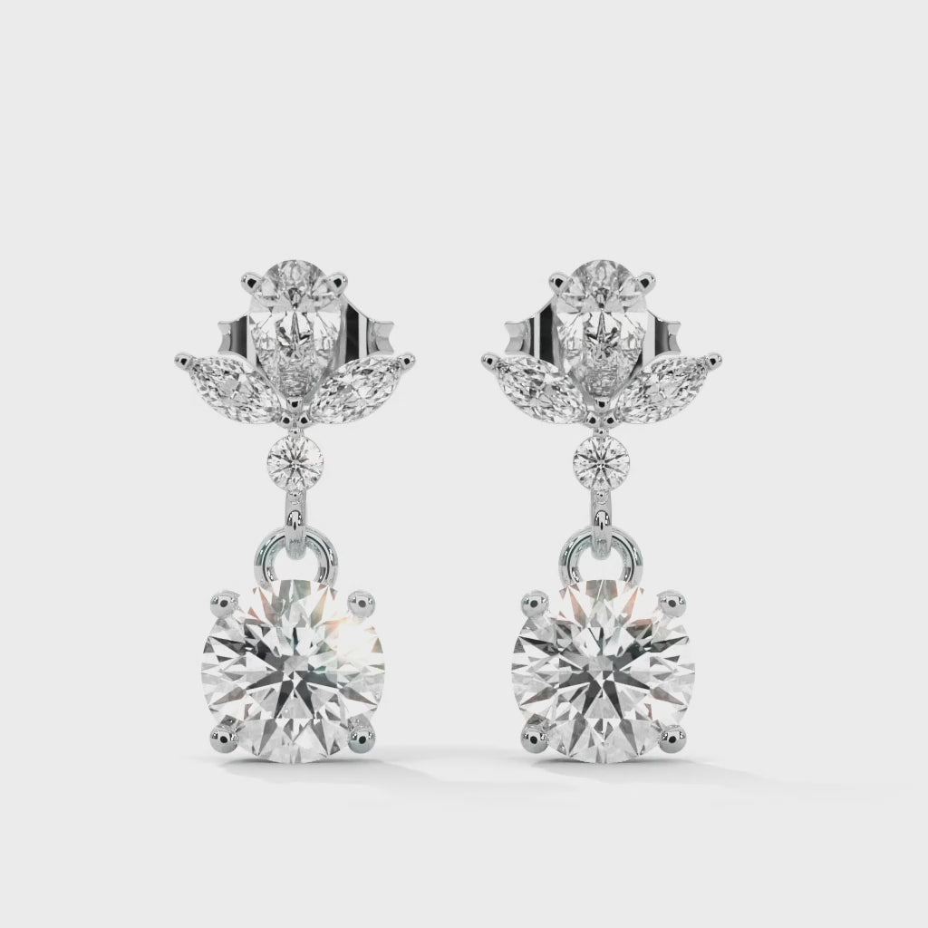 Floral Diamond Drop Earrings in 14K & 18K Gold | 1.50 CTW