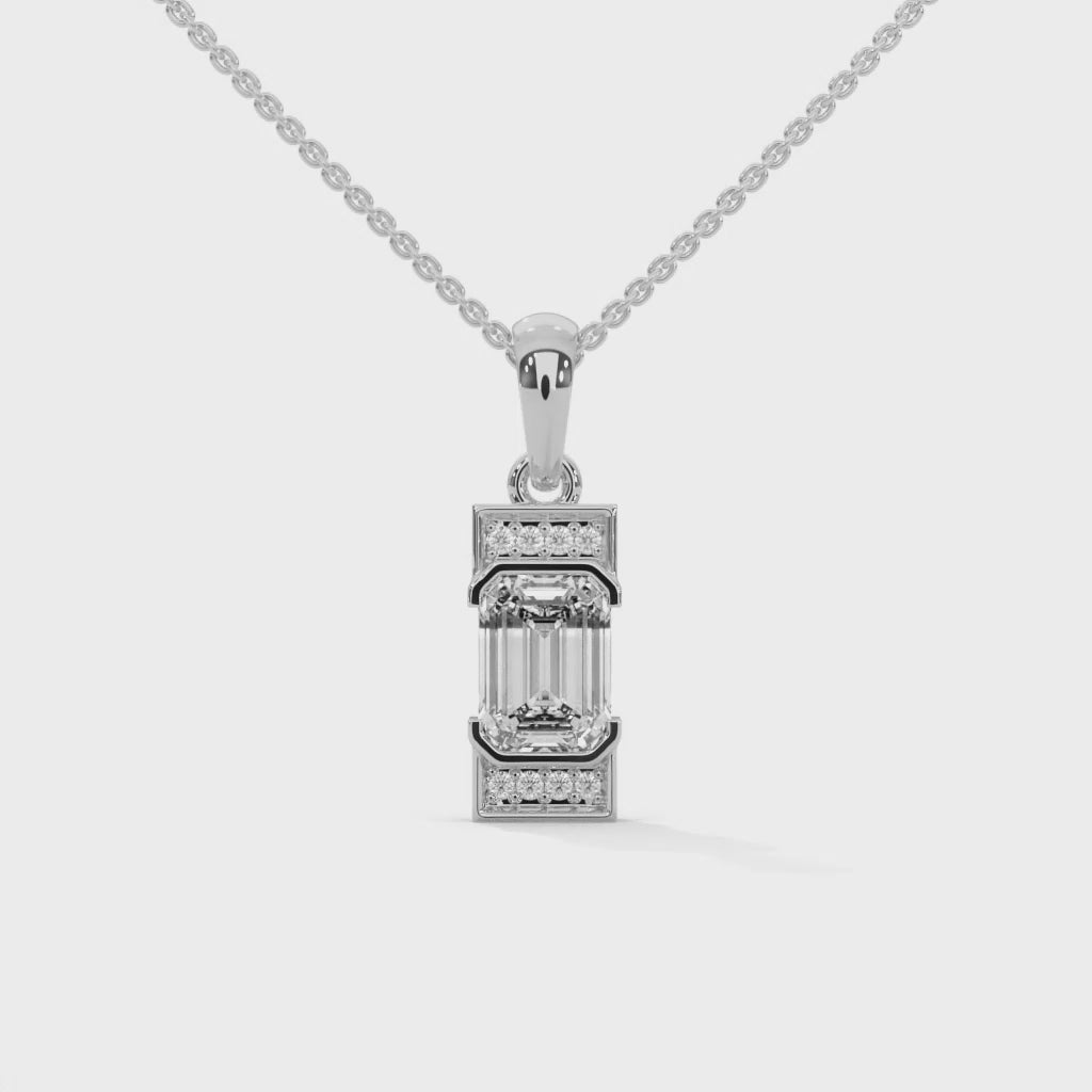 Regal Radiance: 14K Gold Emerald-Cut Diamond Pendant Necklace | 1.04 CTW
