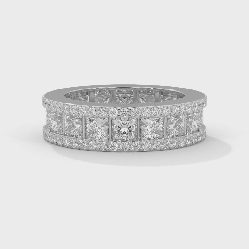 Regal Radiance: Gold Princess and Round Diamond Band Ring | 4.04 CTW