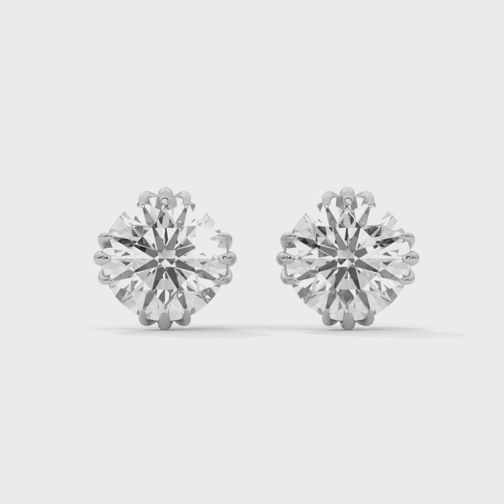 Exquisite Round-Cut Diamond Stud Earrings in 14K Gold | IGI Certified | 2-6 CTW