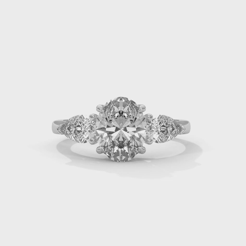 3-Stone Lab-Grown Diamond Ring 2ct Oval with 1/2ct Pear Side Stones (3 CTW)
