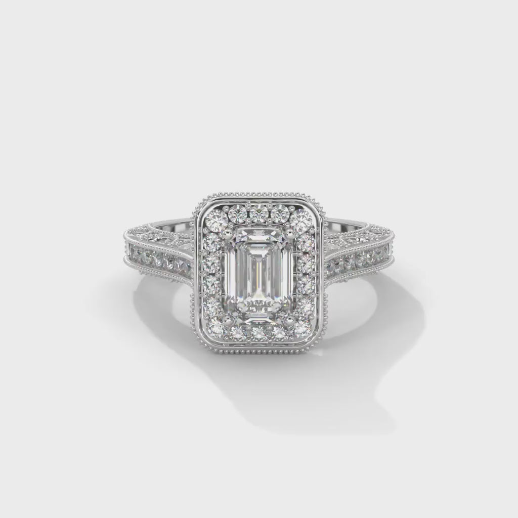 The Majestic Crest 1.65 CTW Emerald-Cut Diamond Engagement Ring | E-VS1