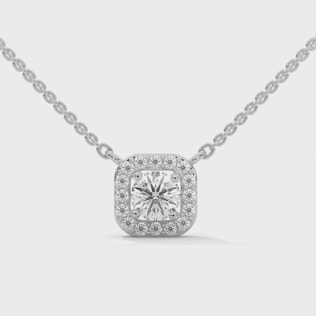Timeless Halo: 14K Gold Round-Cut Diamond Halo Pendant Necklace | 0.33CTW