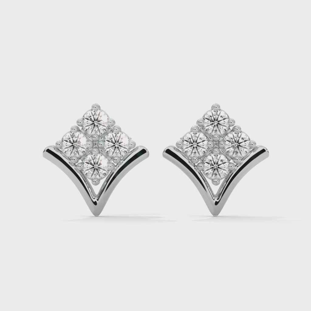 Diamond Cluster Chevron Stud Earrings | 14K and 18K Gold | Push-Back | 0.23 CTW