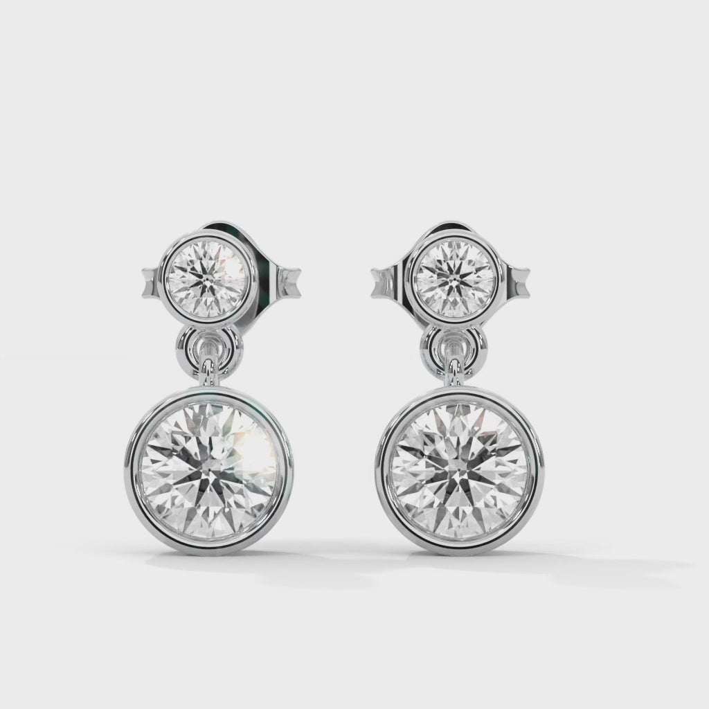 Bezel Set Two-Stone Drop Diamond Earrings with 1.16 ctw Lab Grown Diamond