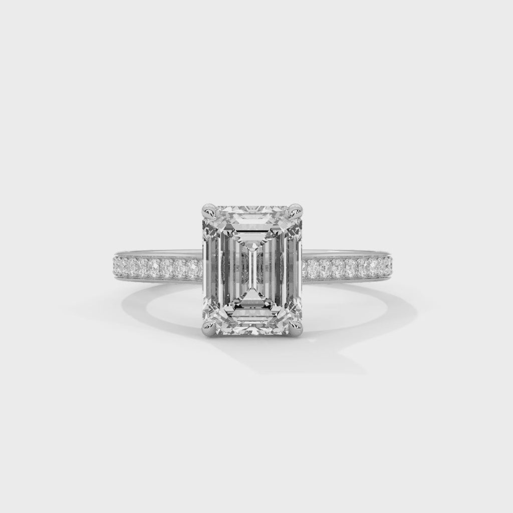 Elegant Pave 1.5 CT Emerald-Cut Lab Grown Diamond Ring | 1.74 CTW