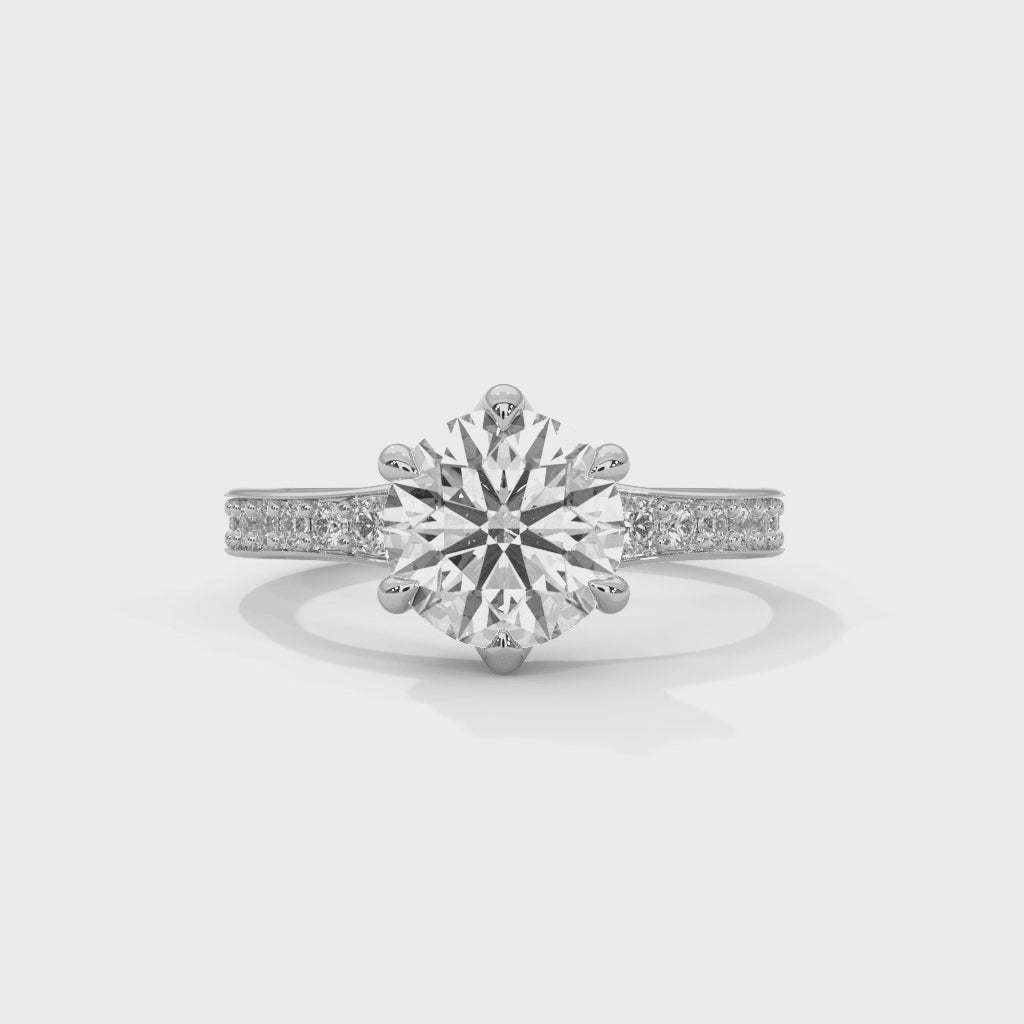 6-Prong Pave Engagement Ring with 2ct Round Brilliant Lab-Grown Diamond (F VS)