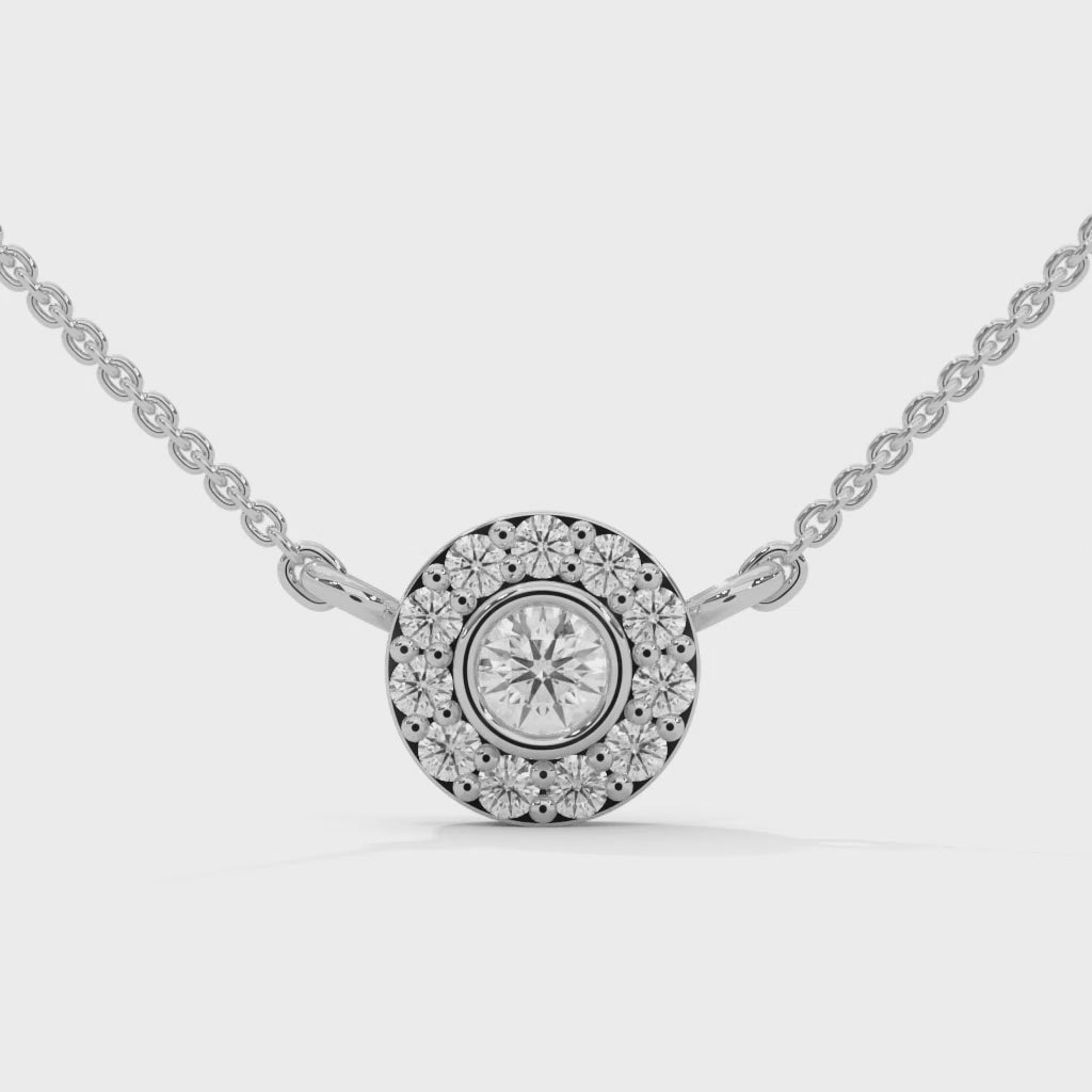 Round-Cut Diamond Bezel Halo Pendant 14K Gold Necklace | 0.26 CTW