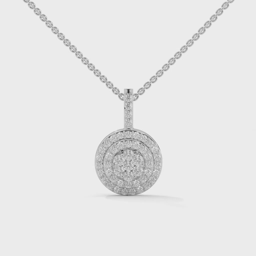 Gold Triple Halo Round Diamond Pendant Necklace | 0.32CTW