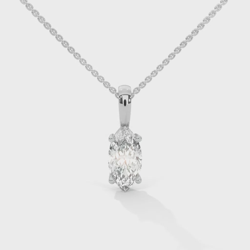 Ethereal Grace Marquise-Cut Diamond Pendant Necklace 1.25ct | 14K Gold |16”&18” Chain
