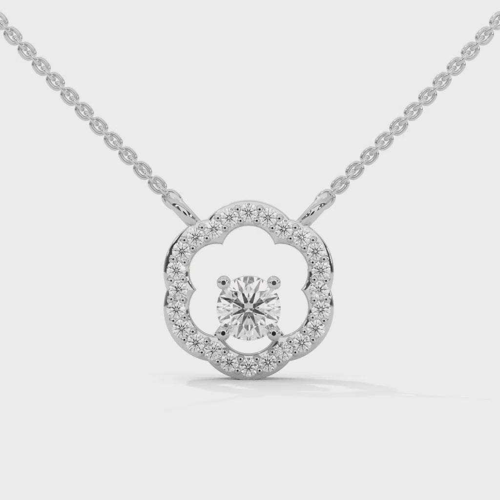 Floral Bloom: 14K Gold Round-Cut Diamond Flower Pendant Necklace | 0.32 CTW