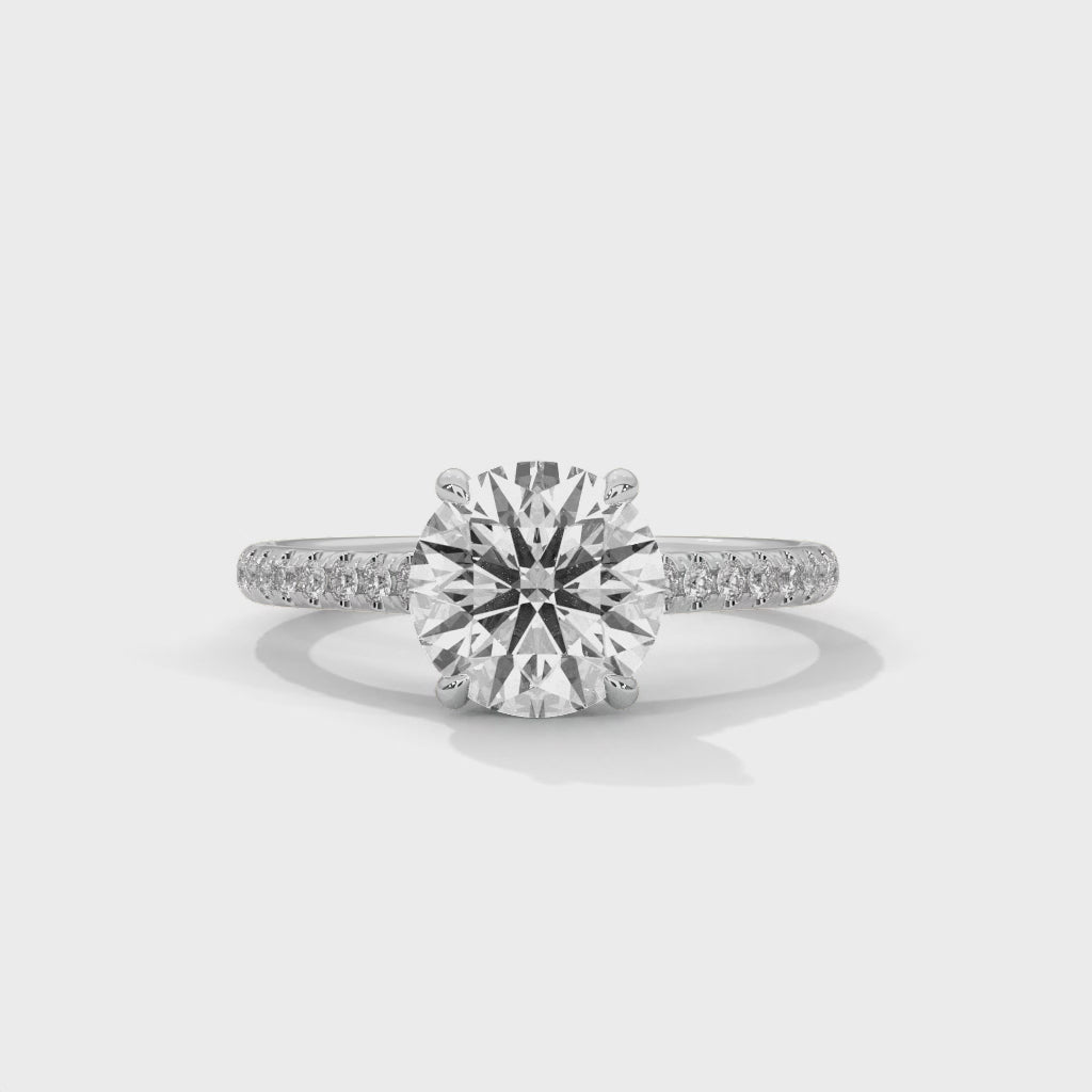 Elegant 4-Prong Pave Engagement Ring with 2ct Round Brilliant Lab-Grown Diamond