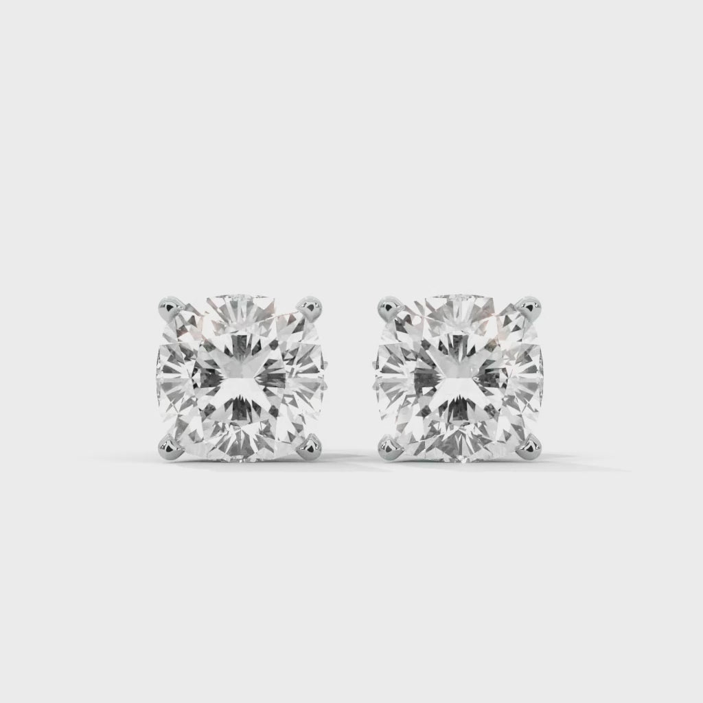 Brilliant Cushion-Cut Diamond Stud Earrings in 14K Gold | 2-6 CTW