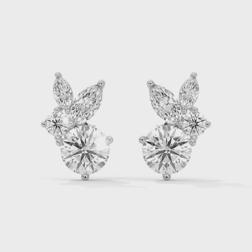 Rabbit- inspired Diamond Stud Earrings in 14K Gold | 1.41 CTW