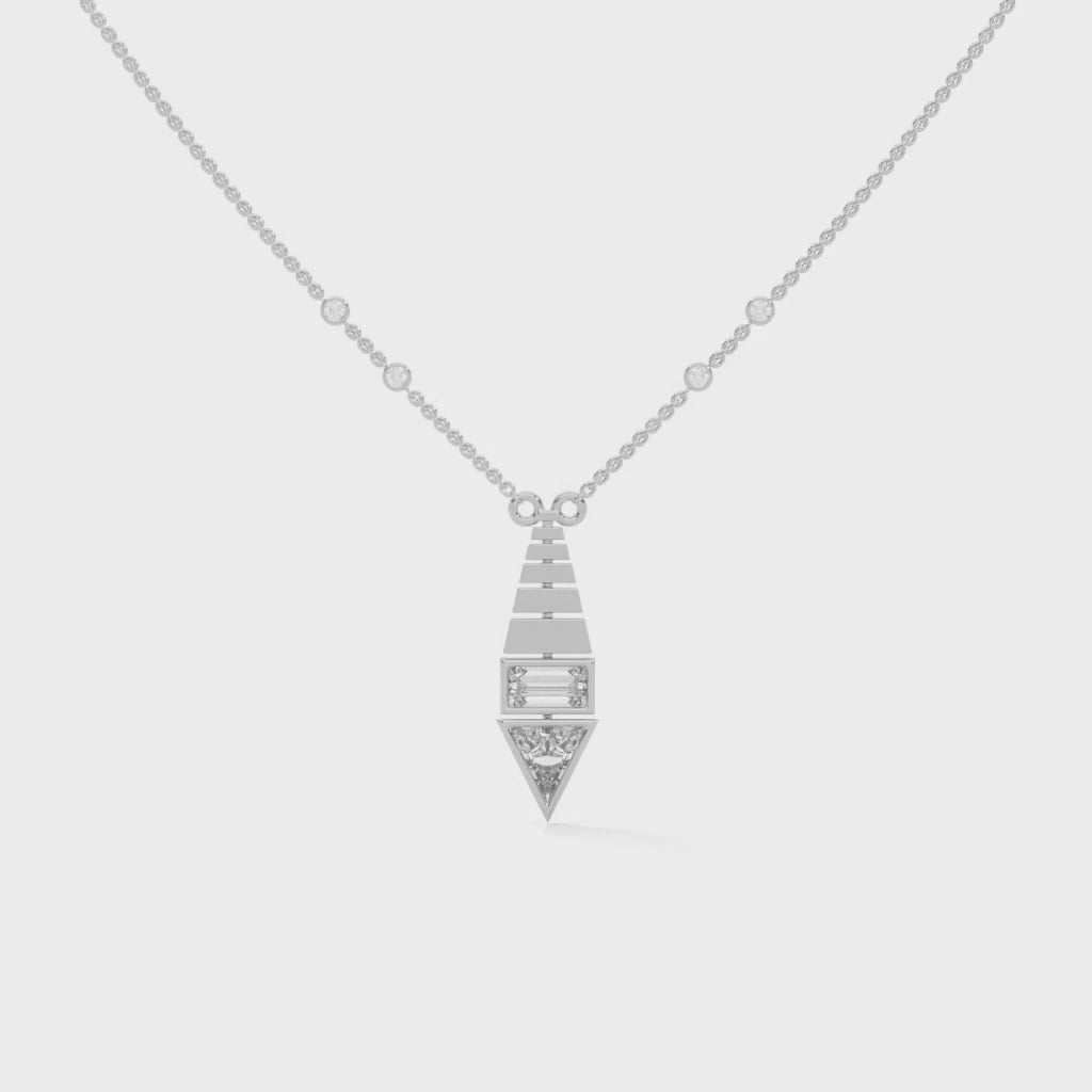 Architectural Brilliance Baguette & Triangle-Cut Diamond Pyramid Pendant Necklace |0.64CTW