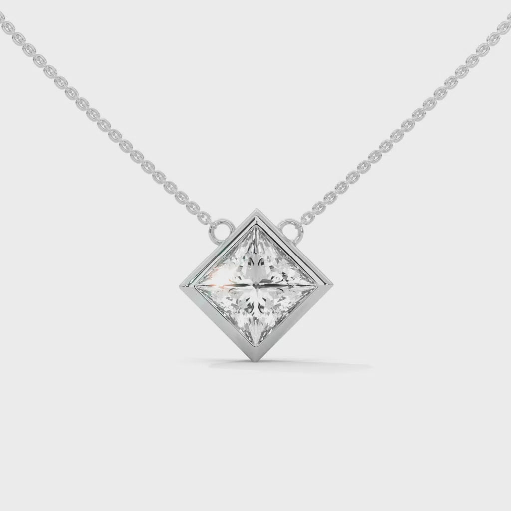 Floating Princess-Cut Diamond Pendant Necklace 2.00ct E-VS1 | 14K Gold| 16” & 18” Chain