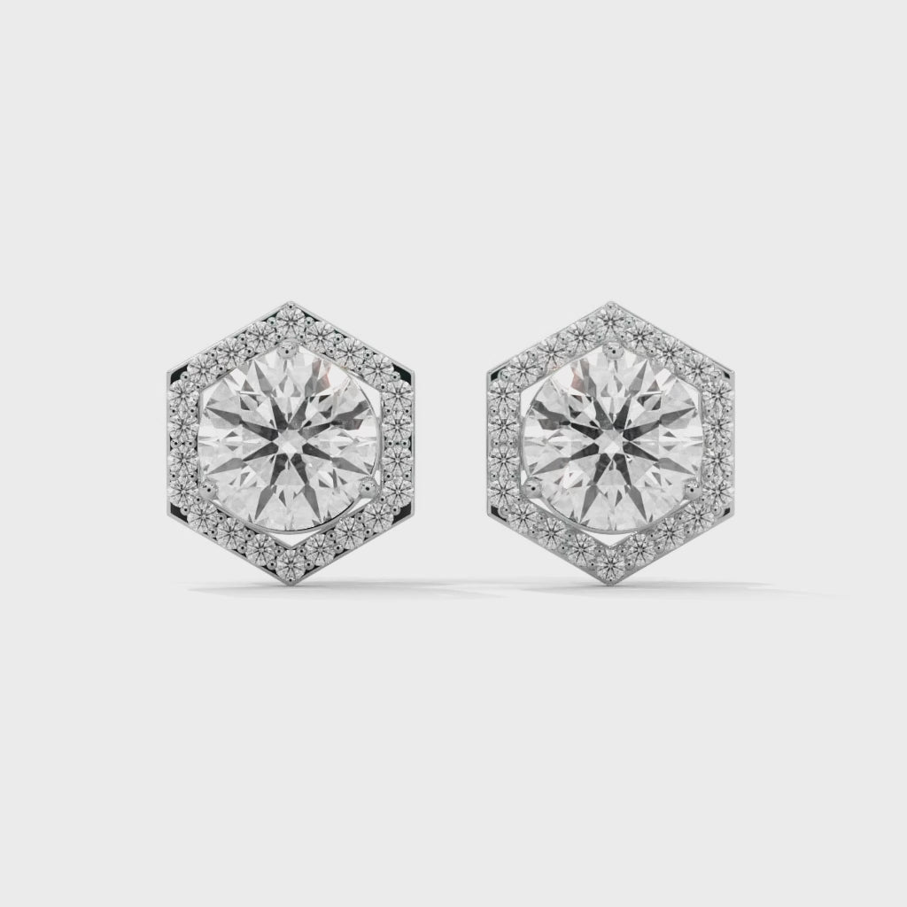 Hexagon Halo Diamond Stud Earrings Lab Grown Diamond | 2-6ctw