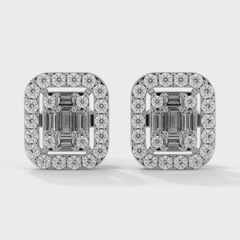 Elegant Emerald & Round Lab-Grown Diamond Gold Halo Stud Earrings | 1.13 CTW