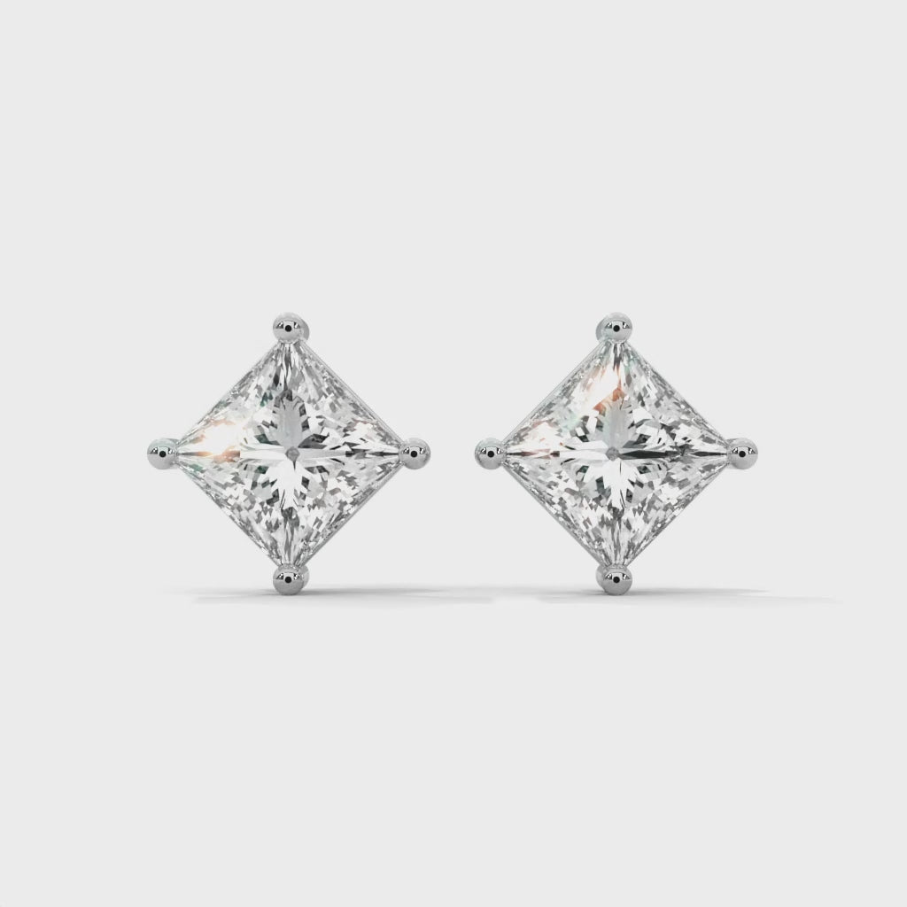 Elegant Princess-Cut Diamond Stud Earrings in 14K Gold | 2-6 CTW