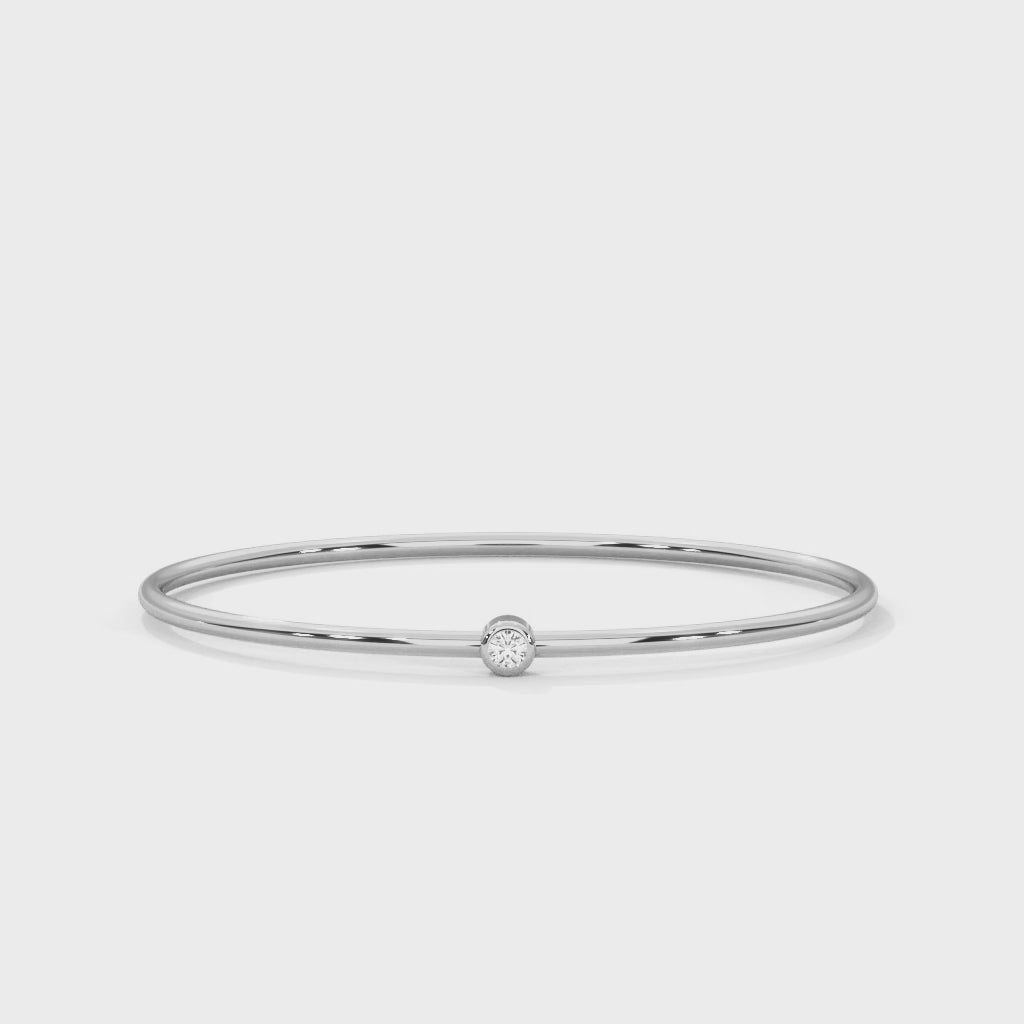 Minimalist Round Lab-Grown Diamond Gold Bezel Bangle | 0.10 CTW