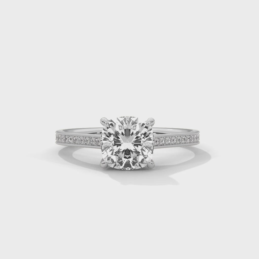 Melia 1.5ct Cushion Lab-Grown Diamond Pave Engagement Ring | 1.62 CTW