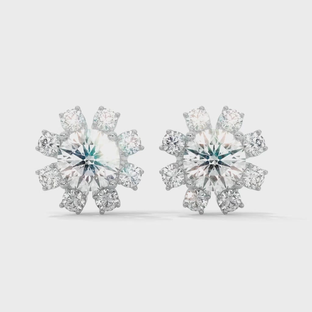 14K & 18K Gold Diamond Cluster Stud Earrings | 1.2ctw