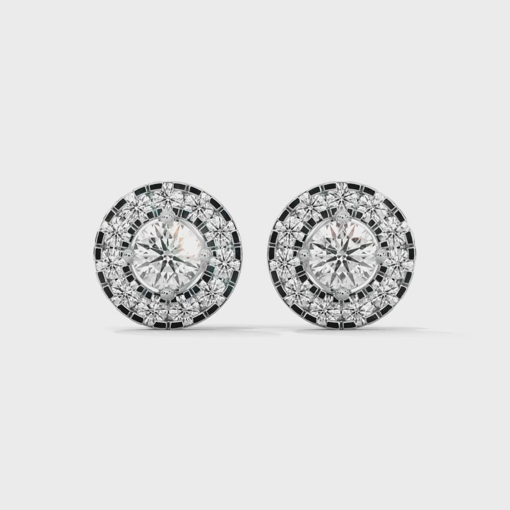 Radiant Brilliance: 14K Gold Round Halo Diamond Stud Earrings | 1.15 CTW